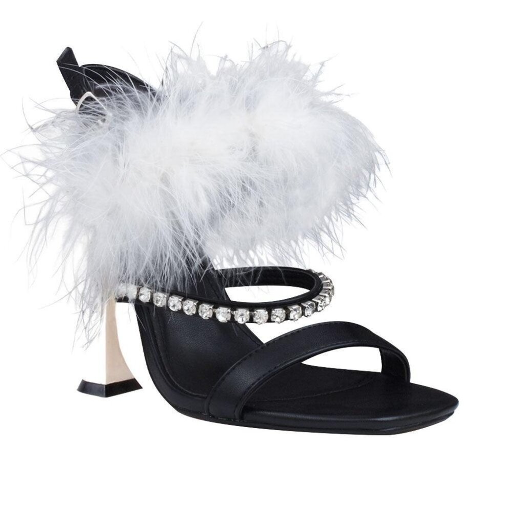 Lemon Drop Jannie Rhinestone Faux Fur Leather Women's 8.5 Coquette Feminine Sexy